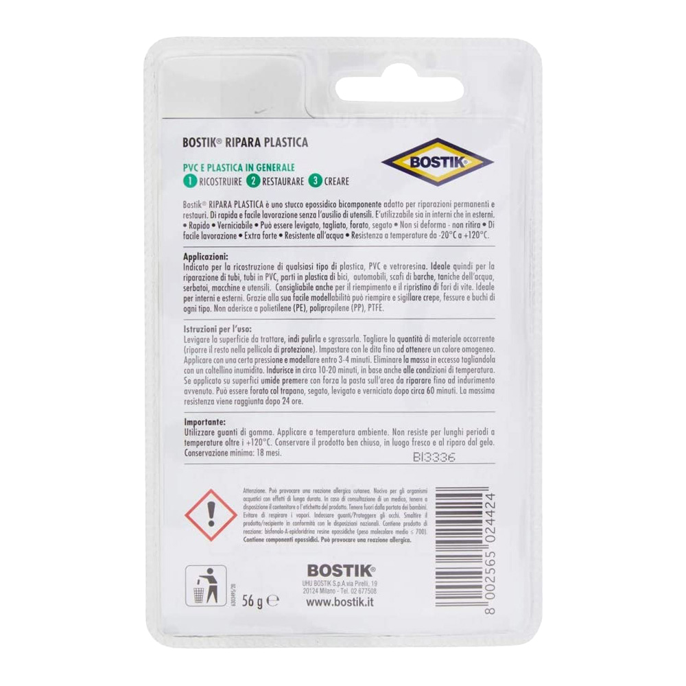 Stucco Epossidico Ripara Sott'Acqua Applicabile in Acqua BOSTIK 56 g